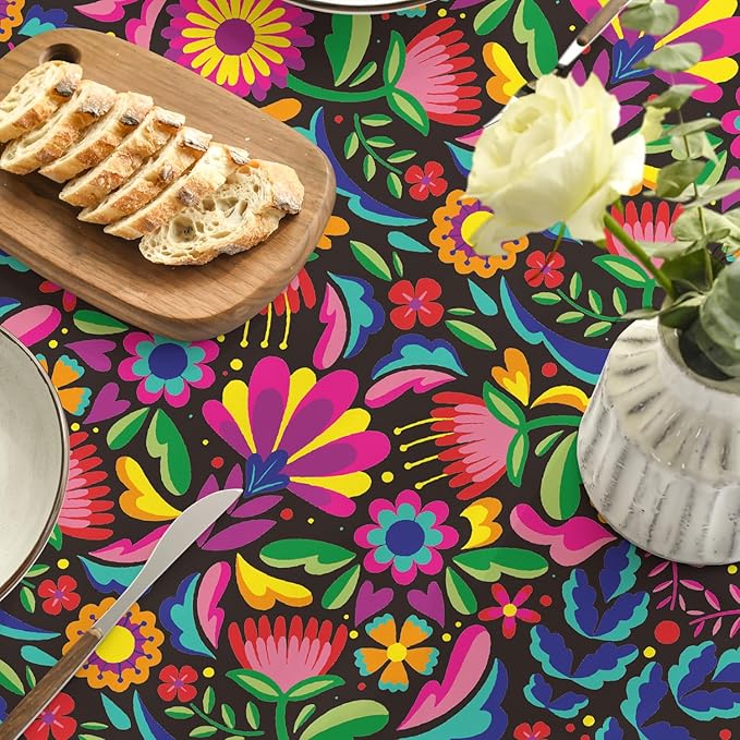 Horaldaily Mexico Tablecloth 60x60 Inch Round, Halloween Cinco De Mayo Fiesta Washable Seasonal Table Cover for Party Picnic Dinner Decor