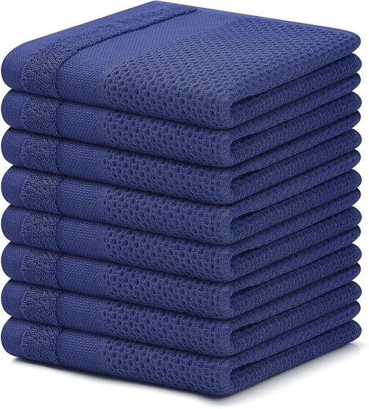 Homaxy 100% Cotton Dish Cloths, 8 Pack - 12 x 12 Inches, Waffle Weave Super Soft and Absorbent Dish Towels Quick Drying Dishcloths, Navy Blue