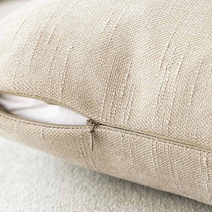 Foindtower Pack of 2 Soft Textured Chenille Throw Decorative Pillow Covers Square Accent Solid Cushion Cover Cozy Neutral Farmhouse Pillow Case for Couch Sofa Bedroom Living Room 22x22 Inch, Beige