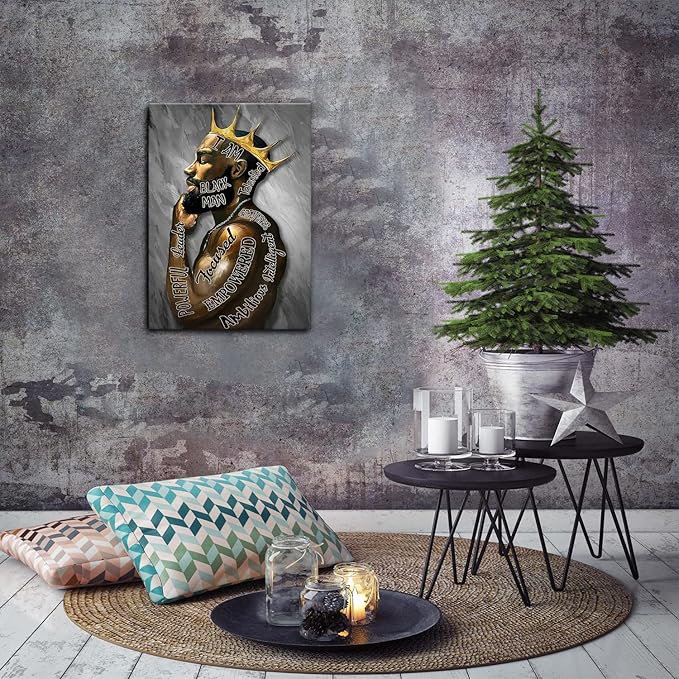 Framed African American Wall Art Man Portrait Wall Art Inspirational Black Man Motivational Quotes Afro King Poster Abstract Canvas Prints Painting Home Decor for Bedroom Living Room Ready to Hang