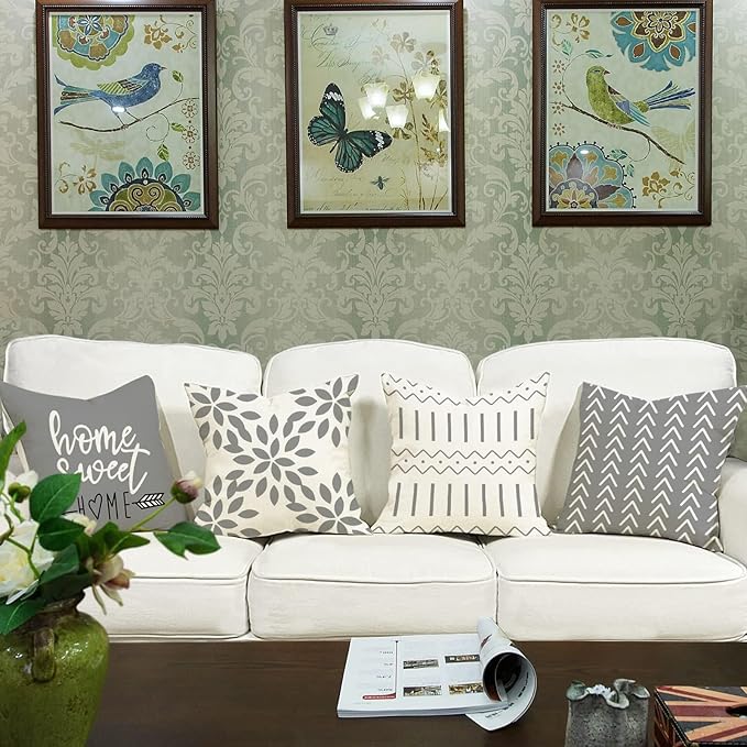 YCOLL Pillow Covers 18x18 Set of 4，Modern Sofa Throw Pillow Cover, Decorative Home Outdoor Linen Fabric Geometric Pillow Case for Couch Bed Car，Gray