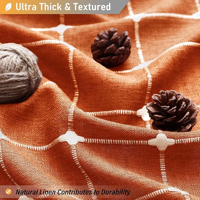 BTTN Boho Shower Stall Curtain - 36x72 Narrow Linen Ultra Thick Tassel Fabric Shower Curtain Set with 6 Plastic Hook, Half Camper RV Modern Farmhouse Country Shower Curtains for Bathroom, Brunt Orange