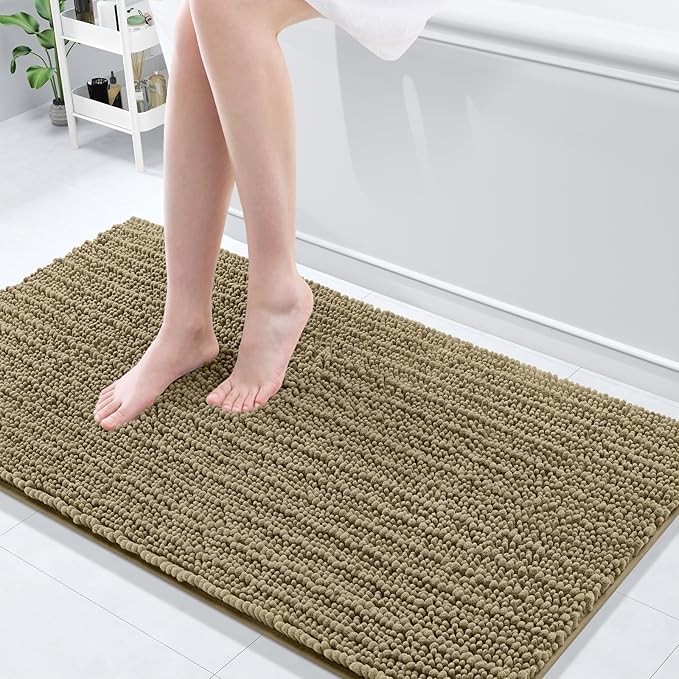 Arotive Luxury Chenille Bathroom Rug Mat, Extra Soft Thick Absorbent Shaggy Bath Rugs, Non-Slip Machine Wash Dry, Plush Bath Mats for Bathroom, Shower and Tub, 54x24, Camel