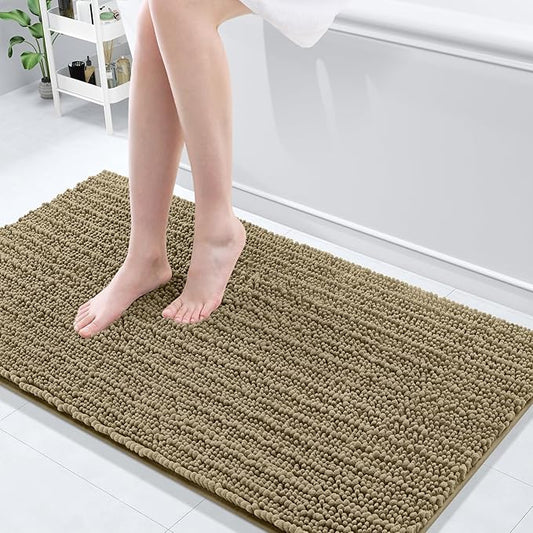 Arotive Luxury Chenille Bathroom Rug Mat, Extra Soft Thick Absorbent Shaggy Bath Rugs, Non-Slip Machine Wash Dry, Plush Bath Mats for Bathroom, Shower and Tub, 54x24, Camel