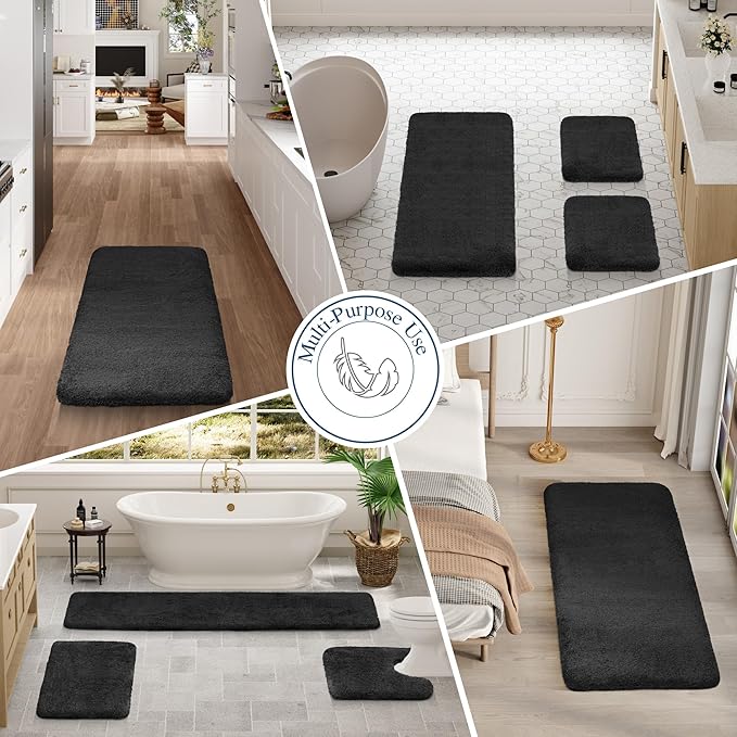 Walensee Large Bathroom Rug (24 x 36, Black) Extra Soft and Absorbent Shaggy Bath Mat Machine Washable Microfiber Non Slip Luxury Floor Mat