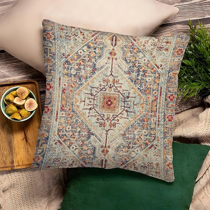 Boho Throw Pillow Covers 16x16 inch Set of 2,Bohemian Vintage Carpet Pattern Antique Ethnic Decor Double Sided Pattern Cushion Cover Soft Pillow Case Living Sofa Room Bed Square Pillow Cover