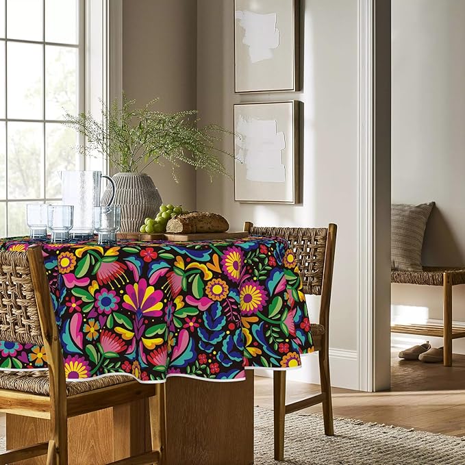Horaldaily Mexico Tablecloth 60x60 Inch Round, Halloween Cinco De Mayo Fiesta Washable Seasonal Table Cover for Party Picnic Dinner Decor