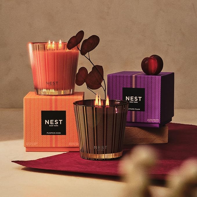 NEST New York Scented 3-Wick Candle, Pumpkin Chai - 21.2 oz - Up to 100-Hour Burn Time - Reusable Glass Vessel