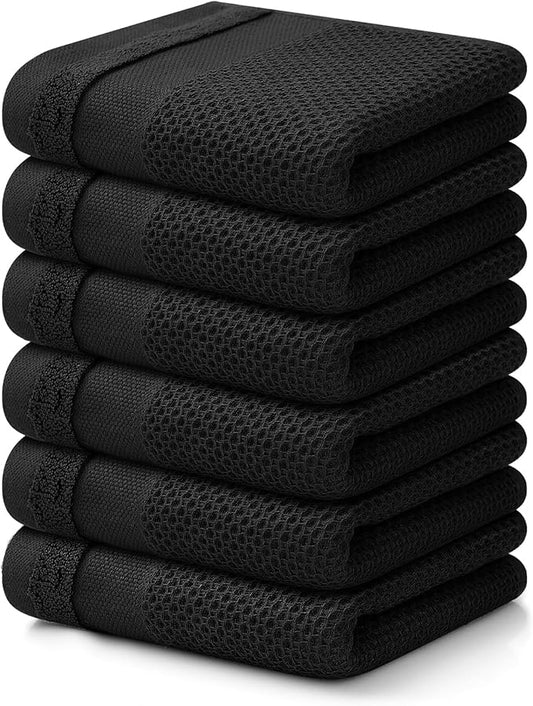 Homaxy 100% Cotton Waffle Weave Kitchen Towels, 13 x 28 Inches Super Absorbent and Machine Washable Dish Towels for Drying Dishes, 6-Packs, Black