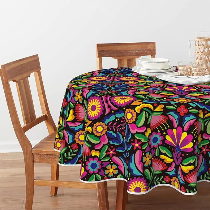 Horaldaily Mexico Tablecloth 70x70 Inch Round, Halloween Cinco De Mayo Fiesta Washable Seasonal Table Cover for Party Picnic Dinner Decor