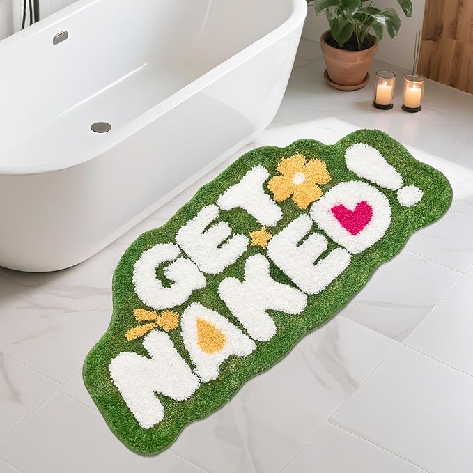 Get Naked Bath Rug, Fun Bathroom Rug,Green Bath Rugs Long Bath Mat Funny Bathroom Non Slip Microfiber Plush Cool Mat for Washable Absorbent Bathtub,Bedroom and Shower 20"x40"