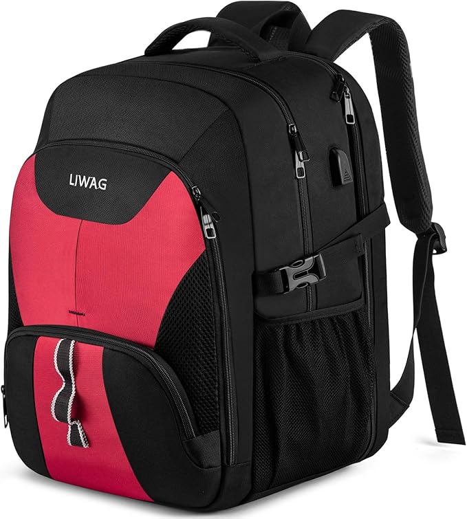 Extra Large Laptop Backpack for Women,Womens Business Travel Backpack with USB Port,Anti Theft Water Resistant College Daypack Padded Computer Bag Fits 17.3Inch Laptop Notebook,Red