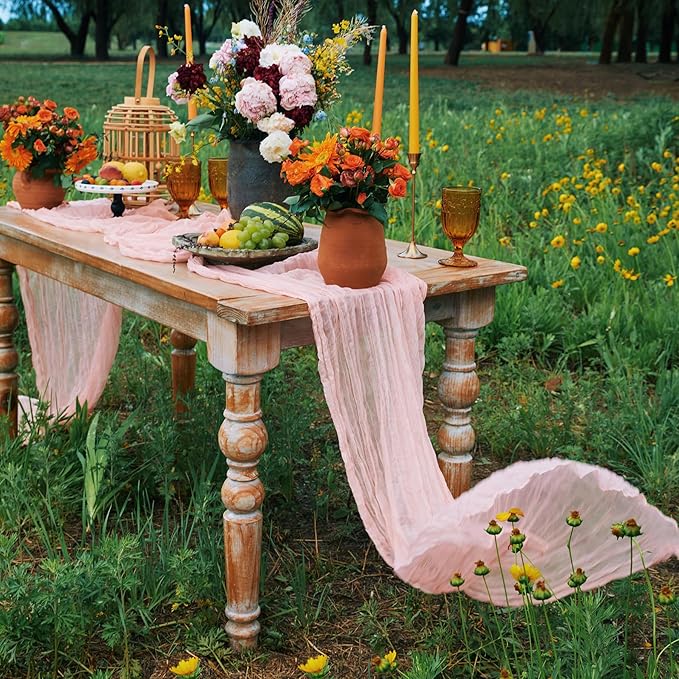 DOLOPL Pink Table Runner for Bridal Shower Decorations,10FT – Blush Pink Cheese Cloth Table Runner for Baby Shower, Wedding, Gender Reveal Party Decorations