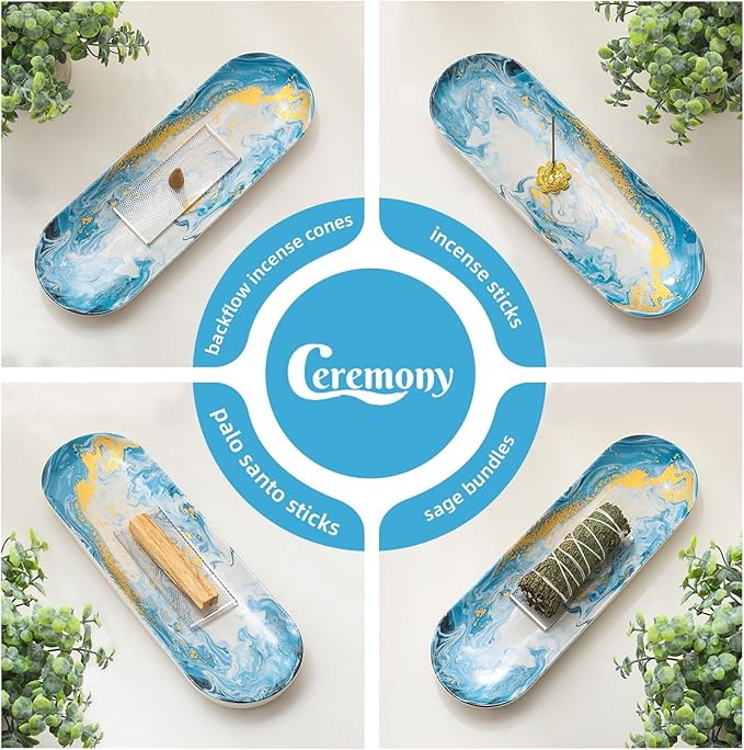 Incense Holder for Sticks, Ceramic Incense Burner with 60 Incense Sticks for Sage Palo Santo, Heat-Resistant Insence-Stick Holder for Backflow Incense Cones Meditation Yoga Spa Room Decor