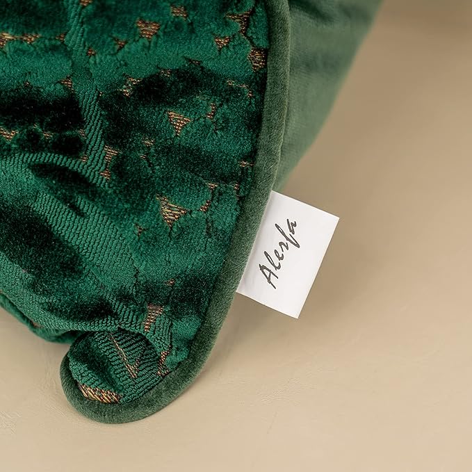 Alerfa 12 x 20 Inch Green Teal Rectangle Maple Leaf Pillow Embroidery Cut Velvet Cushion Case Luxury Modern Lumbar Throw Pillow Cover Decorative Pillow for Couch Sofa Living Room Bedroom Car