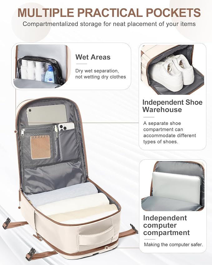 coowoz Travel Backpack Carry On for Women Man Gym Backpacks with Laptop Compartment Mochila de Viaje Teacher Personal Item Backpack Airplane Accessories Must Haves Beige Brown Small
