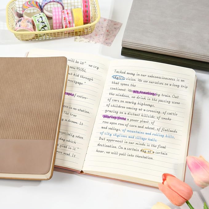 Lined Journal Notebook for Work College Ruled Note Book 5.79"x8.27"A5 PU Leather Daily Journaling 216 Pages for Women Men Writing Home School Supplies Business (B5 Lined 160pages, 10-Brown)