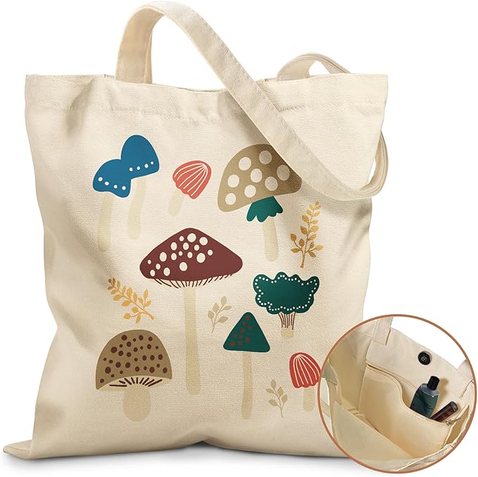 Aesthetic Tote Bag for Girls - with Magnetic Buckle and Zipper Inner Pocket for Women Lady Canvas Cotton Tote Bag