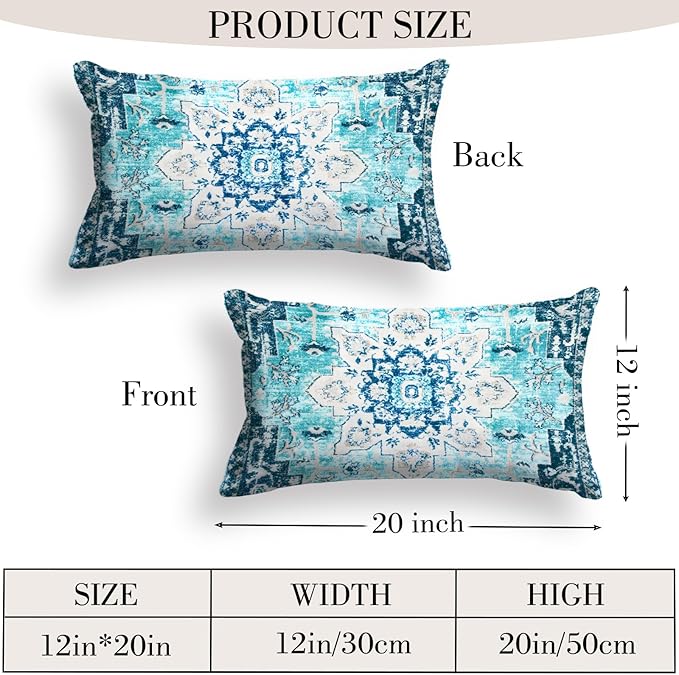 Boho Throw Pillow Covers 12x20 inch Set of 2,Boho Vintage Carpet Pattern Antique Ethnic Decor Double Sided Pattern Cushion Cover Soft Pillow Case Living Sofa Room Bed Square Pillow Cover