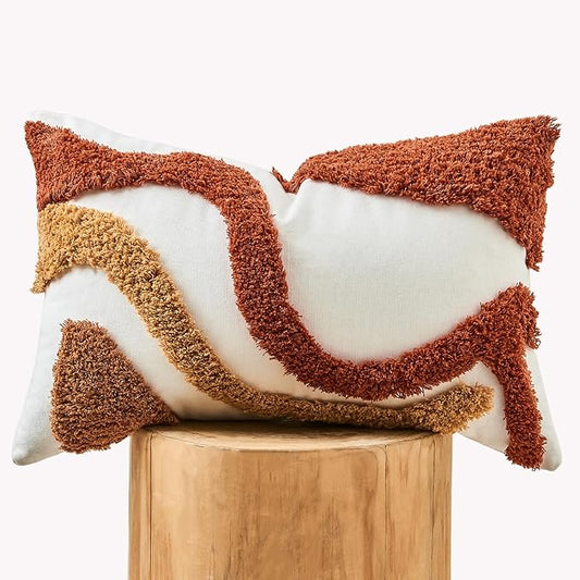 lifein 12x20 Pillow Covers-Throw Pillow Cover,Tufted Boho Jacquard Pillow Covers,Farmhouse Decorative Pillow Cover,Pillow Cases for Couch,Sofa,Bed,Chair,Living Room,Home Decor(12x20inch)