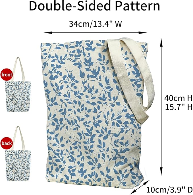 Canvas Tote Bag for Women, Aesthetic Tote Bag with Zipper Pocket for Grocery Travel Work Gift, Canvas Shopping Bag