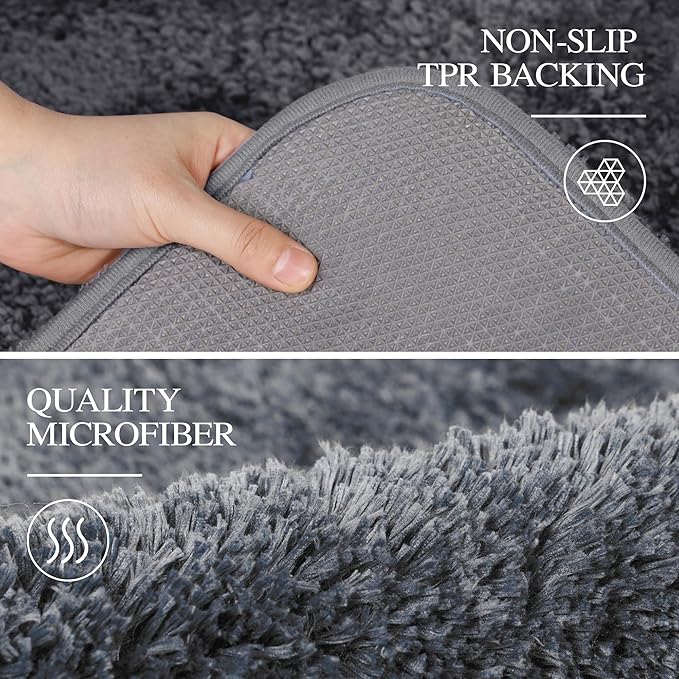 Walensee Contour Rug (20x24, Dark Grey) Non Slip Bath Mat for Bathroom - Water Absorbent Soft Microfiber Shaggy Mat, Machine Washable, U Shape