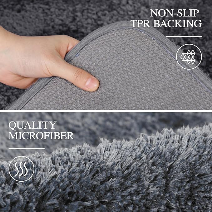 Walensee Non Slip Bath Mat (16 x 24, Dark Grey) - Soft Microfiber Shaggy Mat, Water Absorbent, Machine Washable, Thick Plush Shower Rug