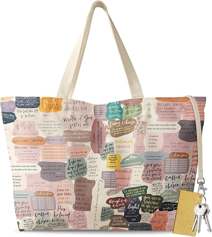 Large Tote Bag for Women - Aesthetic Cute Big Canvas Bags with Zipper Cotton Shoulder Bag for Gym, Travel, Work
