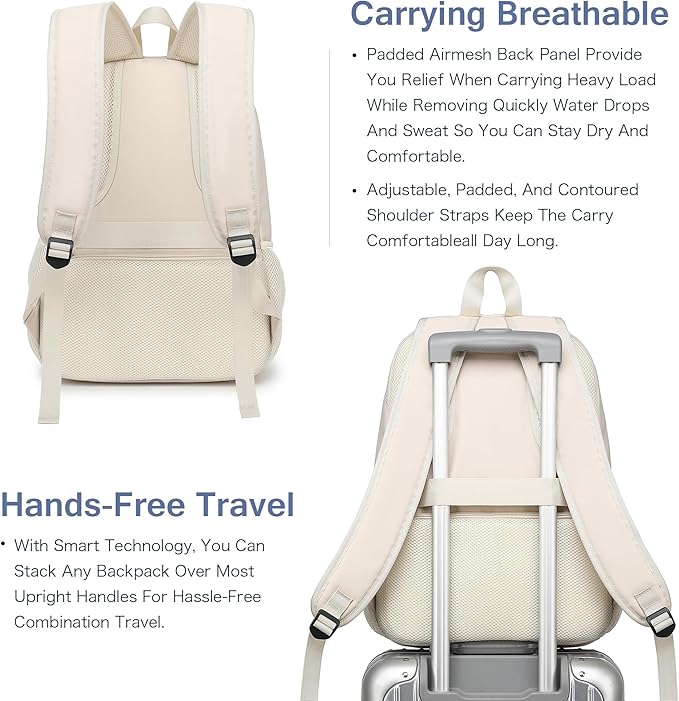 Boavan Laptop Backpack for women,15.6 inch Laptop Bag with USB Port, Waterproof Travel Work Backpack Purse, Anti-Theft Teacher Nurse Doctor Casual Bookbags Office Business backpack，Cream Beige