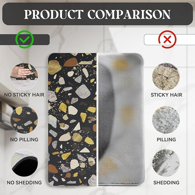 MontVoo -Bath Mat-Non Slip Thin Bathroom Rugs Fit Under Door- Quick Dry Absorbent Faux Suede Surface Grey Bathroom Floor Mats-Shower Rug for in Front of Bathtub Shower Black & Multi Color 17x27.5