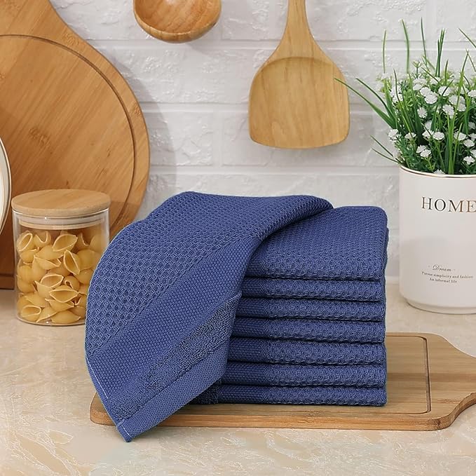 Homaxy 100% Cotton Dish Cloths, 12 Pack - 12 x 12 Inches, Waffle Weave Super Soft and Absorbent Dish Towels Quick Drying Dishcloths, Navy Blue