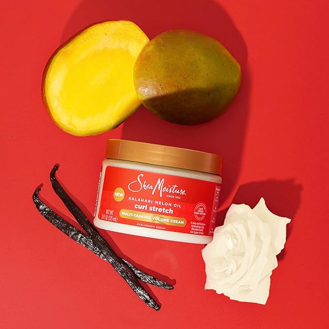 SheaMoisture Curl Stretch Multi-tasking Volume Cream Kalahari Melon Oil and a Tropical Vacation Scent With Hydrating Hyaluronic Serum, Defines Type 4 Curls For Days 11 Fl Oz