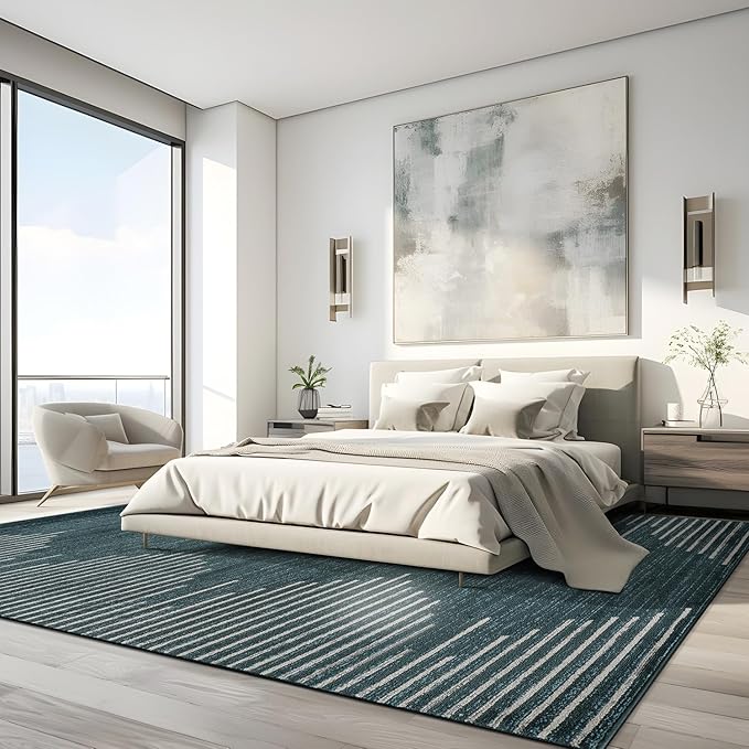 Rugshop Bohemian Stripe Stain Resistant High Traffic Living Room Kitchen Bedroom Dining Home Office Area Rug 7'10" x 10' Teal