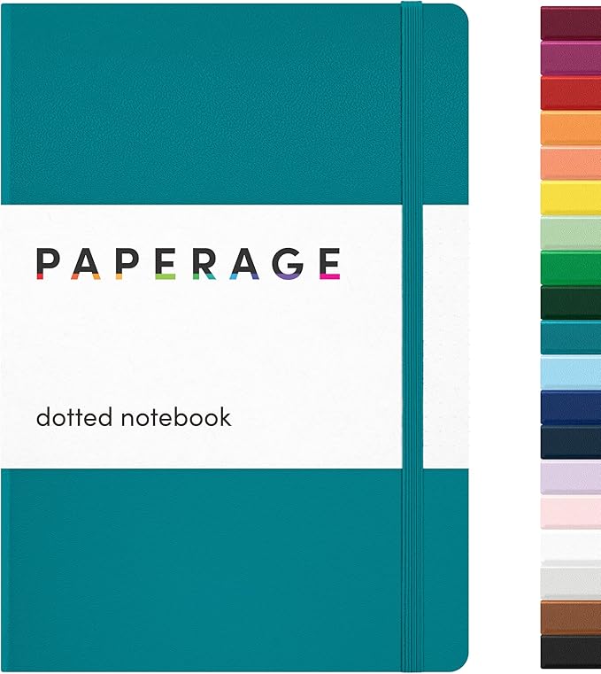 PAPERAGE Dotted Journal Notebook, (Turquoise), 160 Pages, Medium 5.6 in x 8 in - 100 GSM Thick Paper – Hardcover Journaling Notebook for Work, School & Bullet Journaling