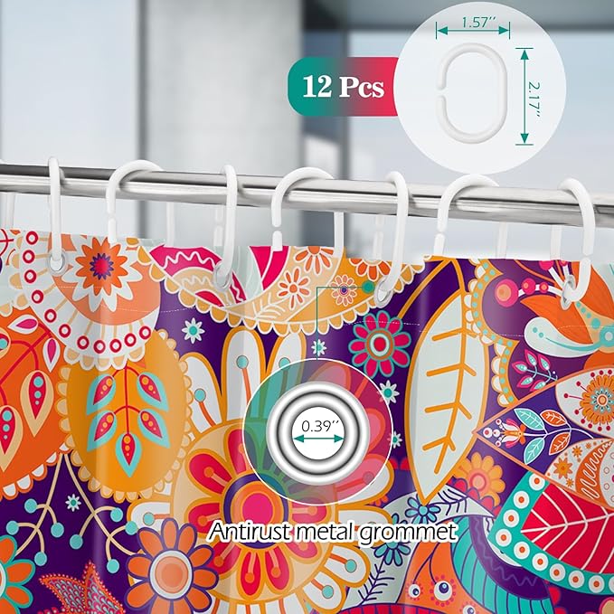 Aimego Stall Small Shower Curtain - Boho Paisley Floral Mandala Indian Bohemian Colorful Flowers Narrow Half Fabric Cloth Shower Curtain Set with 12 Hooks Bathroom Decor Bath Curtain, 36"x72"