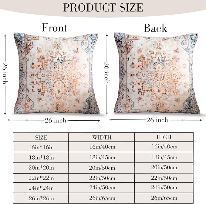 Boho Throw Pillow Covers 26x26 inch Set of 2,Boho Vintage Carpet Pattern Antique Ethnic Decor Double Sided Pattern Cushion Cover Soft Pillow Case Living Sofa Room Bed Square Pillow Cover