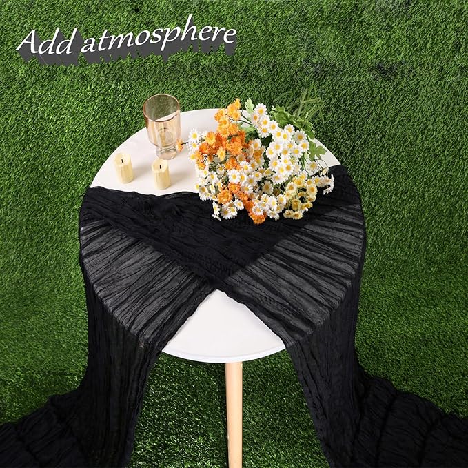 13.3FT Cheesecloth Table Runner Cheese Cloth Black Boho Table Runner Rustic Gauze Wedding Dining Table Decorations for Baby Shower Event Holiday Birthday Party Decorations