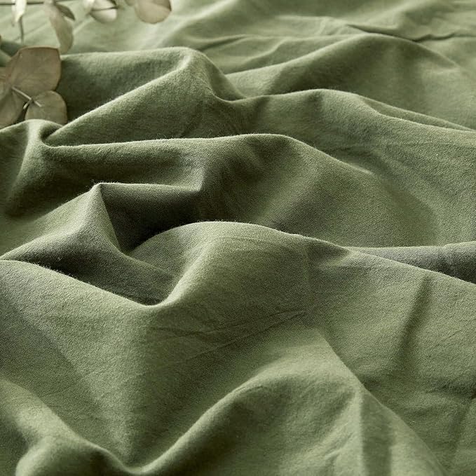 AMWAN Army Green Duvet Cover Soft Washed Cotton Bedding Sets 3 Piece Olive Green 1 Duvet Cover with 2 Pillowcases Simple Style Comforter Cover Cotton Bedding Sets, Full(80''x90'')