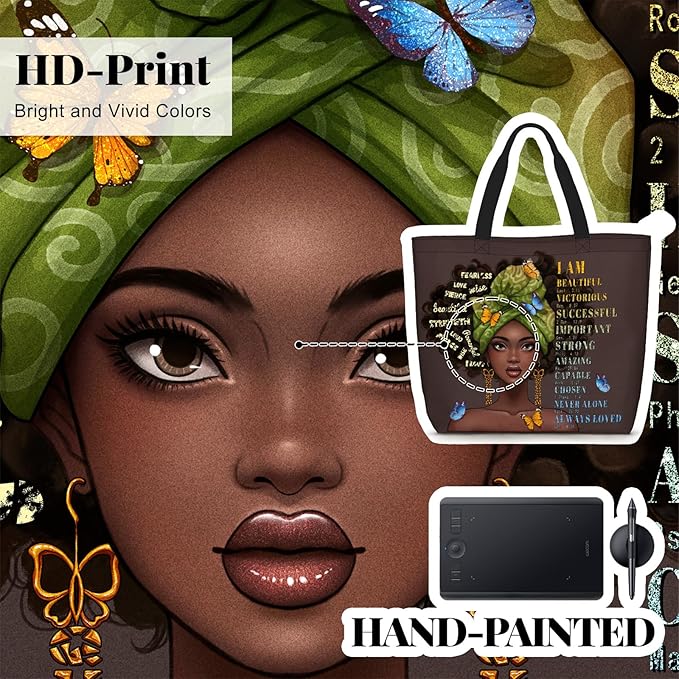 African American Black Women Tote Bag Black Girl Magic Shoulder Handbag For Work Travel Beach Shopping