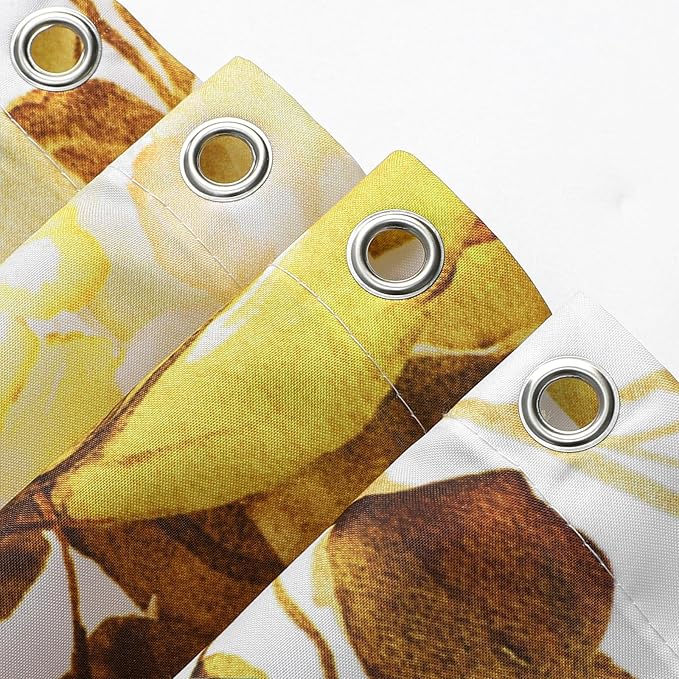 Gibelle Long Shower Curtain 72 x 78, Yellow Floral Shower Curtain for Bathroom, Watercolor Plant Eucalyptus Leaves Fabric Shower Curtain Set with Hooks