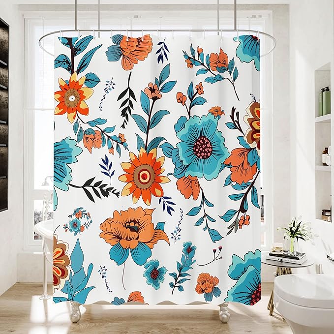 Bohemian Bathroom Curtain Colorful Boho Floral Print Beautiful Bright Polyester Fabric Cloth Shower Curtain for Bathroom Decoration, 72"x72"
