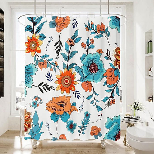 Bohemian Bathroom Curtain Colorful Boho Floral Print Beautiful Bright Polyester Fabric Cloth Shower Curtain for Bathroom Decoration, 72"x72"