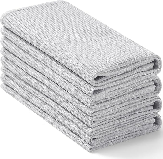 Homaxy 100% Cotton Waffle Weave Kitchen Towels - 4 Pack Soft and Absorbent Dish Towels - 16 x 26 Inches Quick Dry Hand Towels - Light Grey
