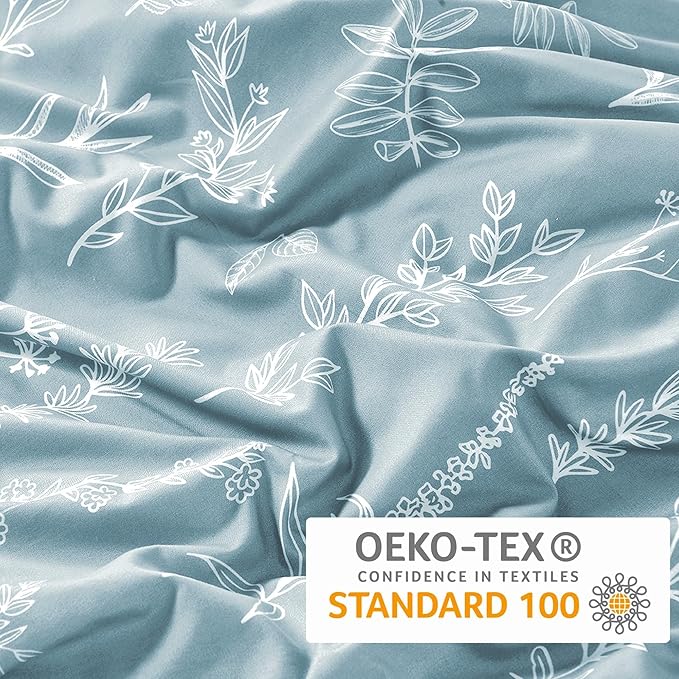 MUXHOMO Duvet Cover Full Size, Reversible Floral Mineral Blue Duvet Cover Set with Zipper Closure, 3 Pieces Botanical Patterns Soft Microfiber Bedding Set with 4 Ties (80"x90", 2 Pillow Cases)