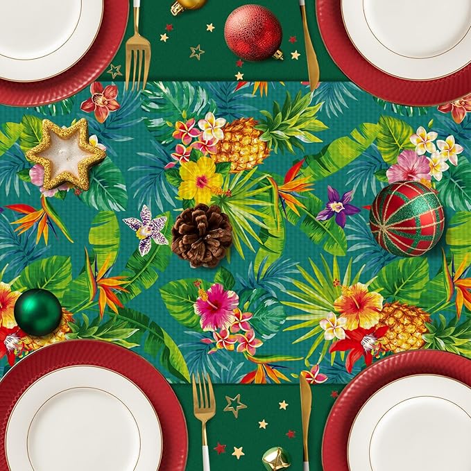 Tropical Pineapple Table Runner Burlap Kitchen Dining Linen Table Decoration for Indoor Outdoor Home Party Dinner 13x72 Inch