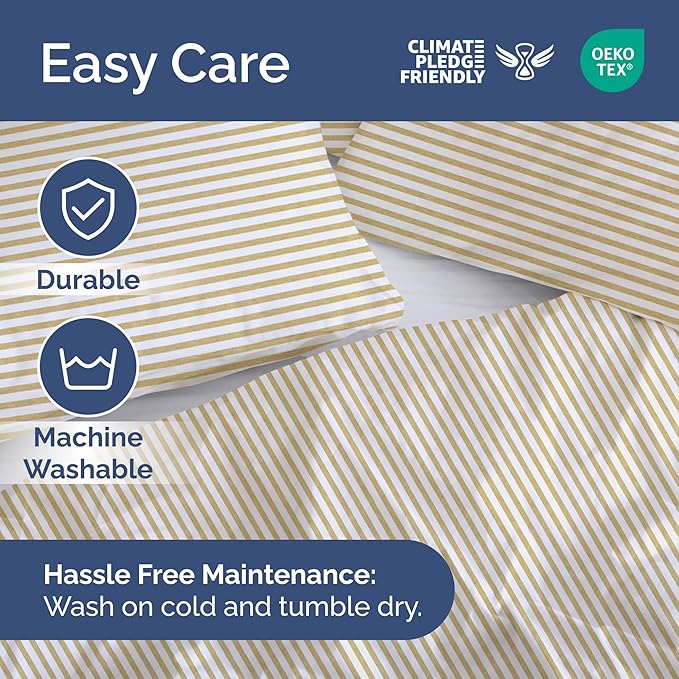 Duvet Cover Queen Size Set - Extra Soft Queen Size Duvet Cover 90 x 90 with 2 Pillow Shams - Hotel Luxury Easy Care & Fade Free w/Zipper Closures & Ties - Comfy Breathable Bedding Set (Beige Stripes)