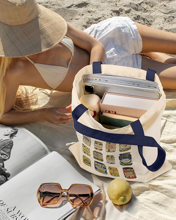 Aesthetic Canvas Tote Bag with Inner Pocket for Women, Cloth Cotton Totes Bag with Pattern for Shopping, Gym