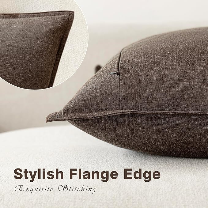 Foindtower Pack of 2, Decorative Linen Soild Throw Pillow Covers Soft Accent Cushion Case Boho Farmhouse Neutral Pillowcase for Couch Sofa Bedroom Living Room Home Decor 26 x 26 Inch Reddish Brown