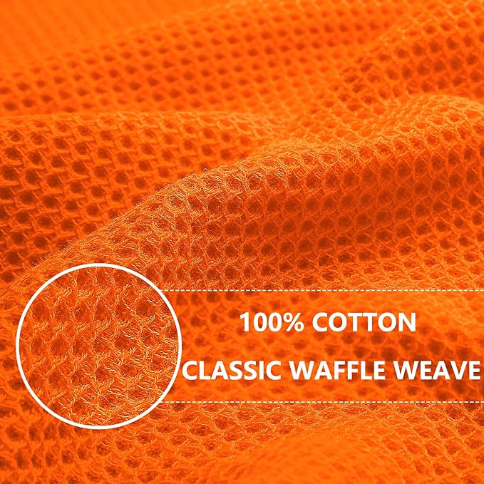Homaxy 100% Cotton Waffle Weave Kitchen Dish Cloths, Ultra Soft Absorbent Quick Drying Dish Towels, 12 x 12 Inches, 12-Pack, Orange