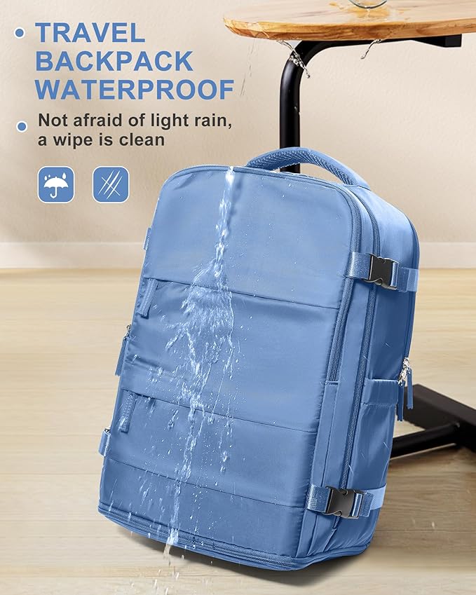 coowoz Travel Backpack for Women Man Carry On Backpack Mochila de Viaje Waterproof Teacher Personal Item Backpack Travel Bag Essentials Rucksack Airplane Accessories Must Haves Sky Blue Small